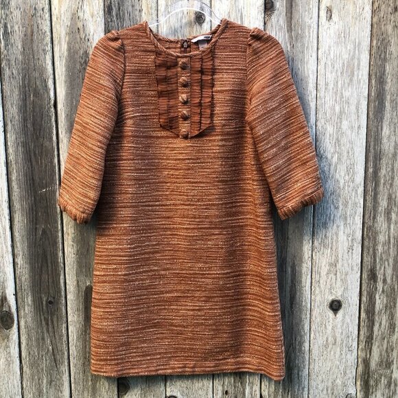 H&M Dresses & Skirts - H&M Tweed Retro Mocha Brown Ruffle Front Shift Dress